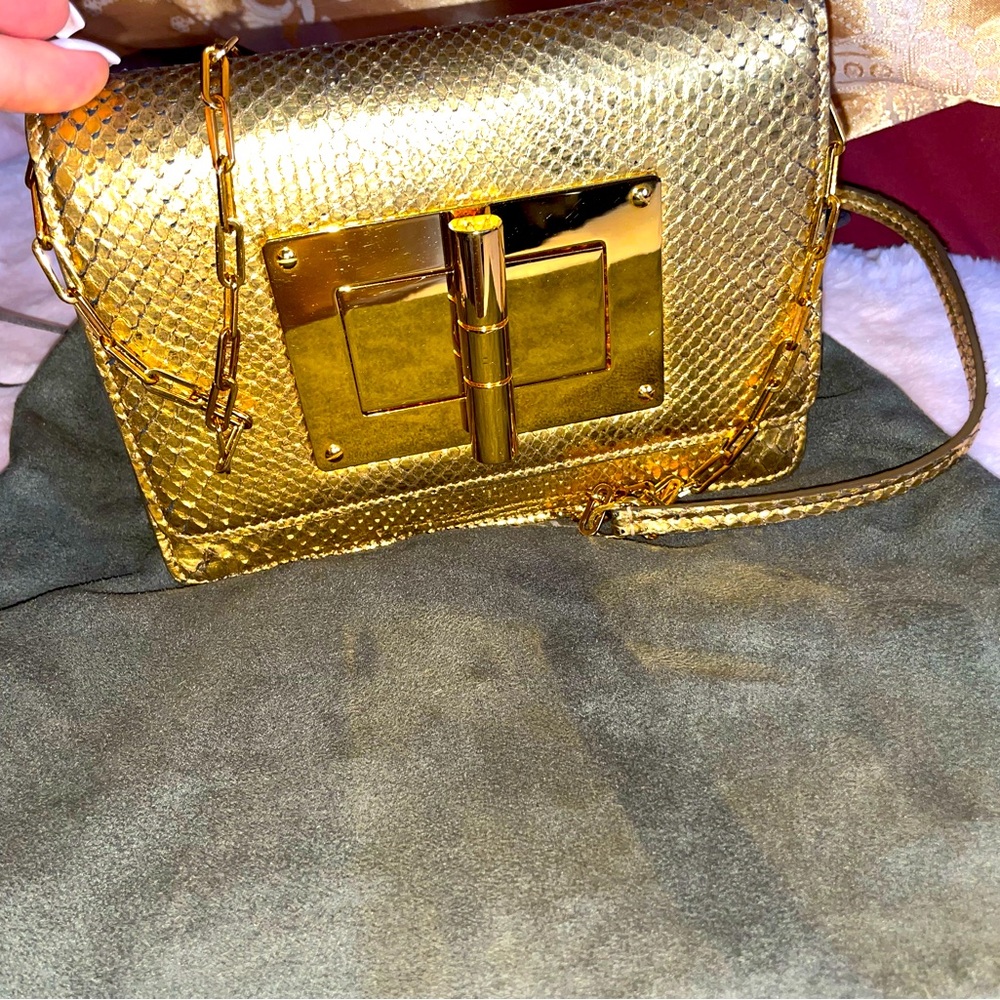tom ford natalia crossbody bag Bronze python with Gold hardware.